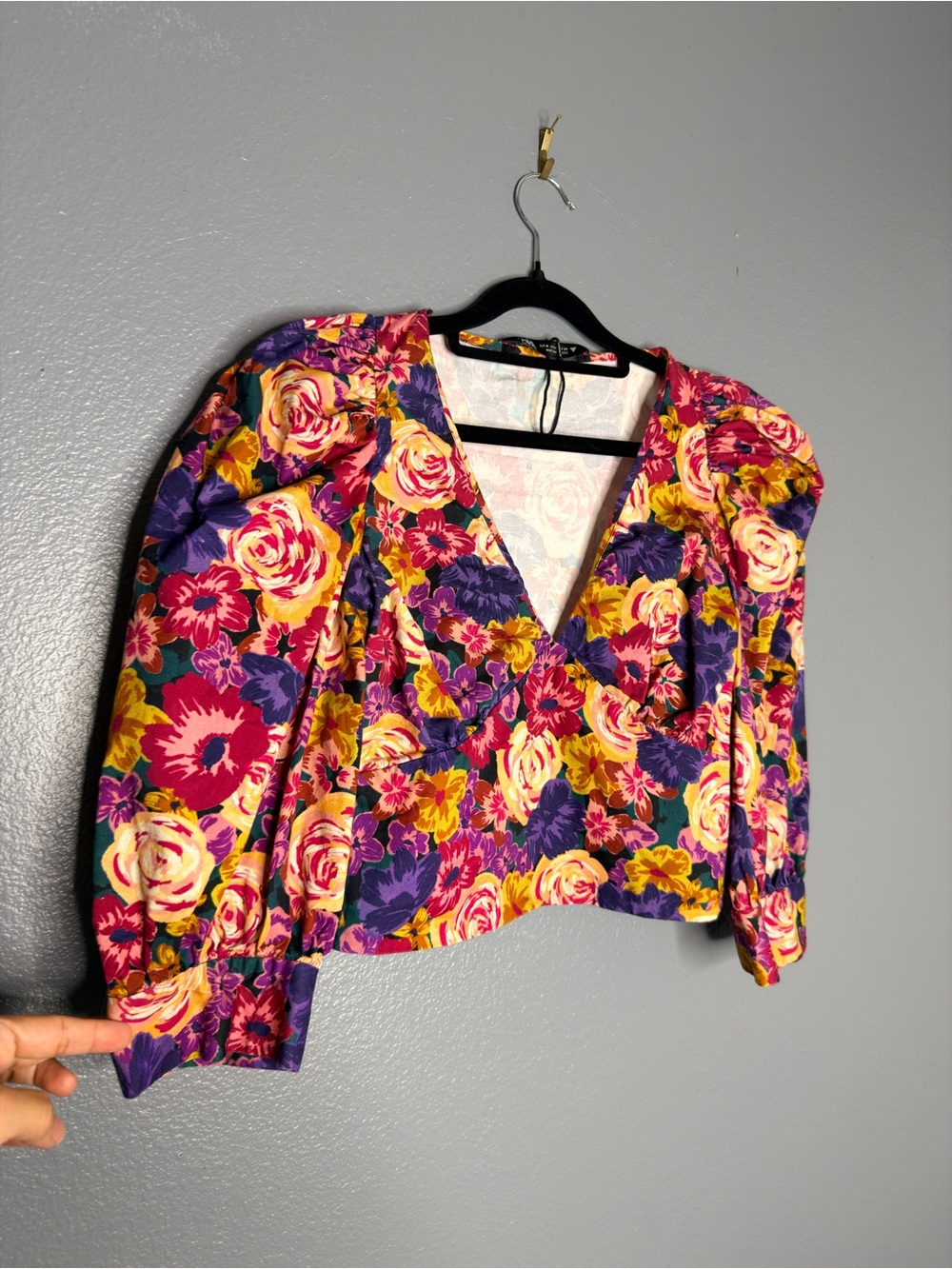 Zara Pink Floral Poplin Puff Sleeves Crop Top Medium Garden Feminine Cottage